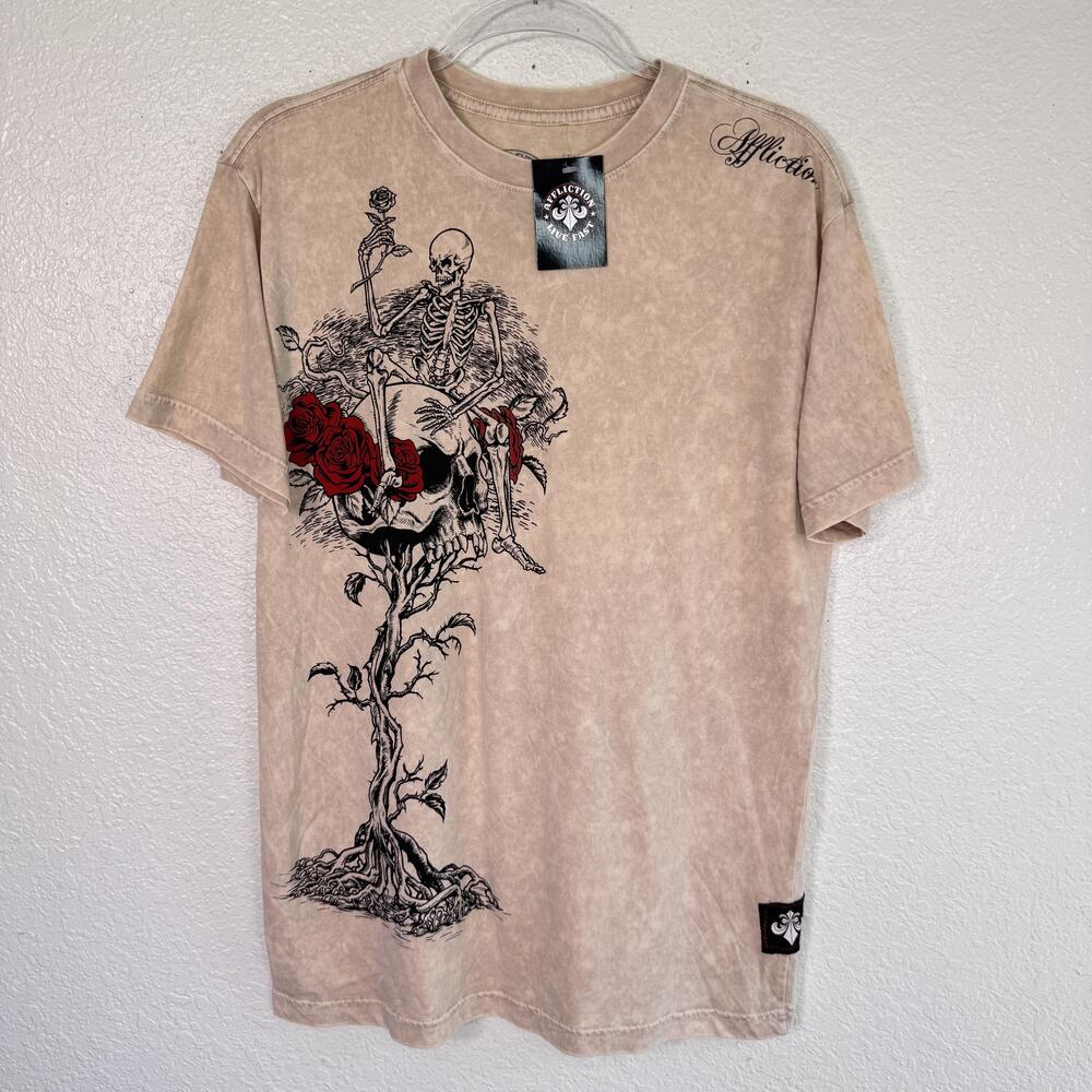 Affliction Shirt Mens Large Skeleton Skull Rose Graphic Tee Gothic Grunge Y2K